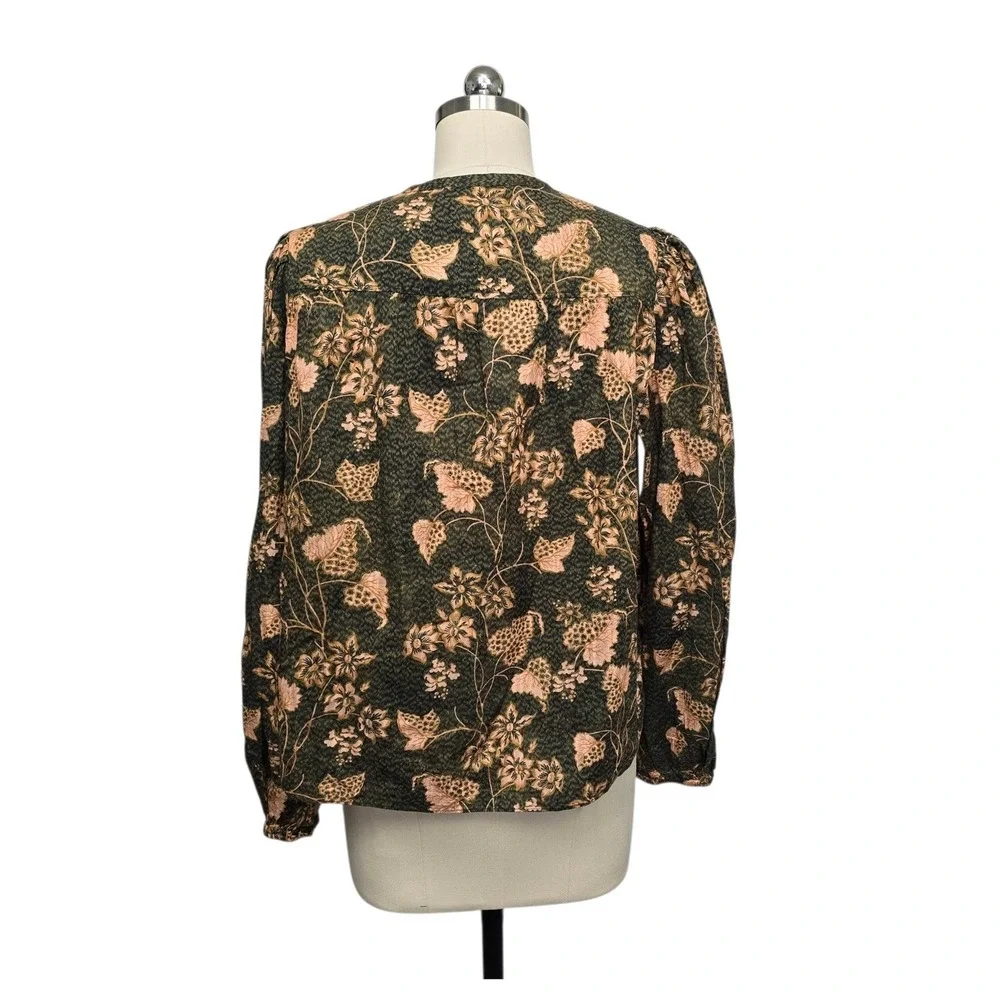 Ulla Johnson Tillie Blouse Balsam Floral Cotton Viscose Green Pink Womens Size 6